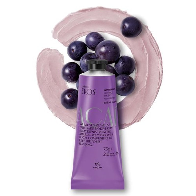 Natura Ekos Açaí Hand Cream - Anti-Dullness Moisturizer - Fast Absorption - 2.6oz (75g)