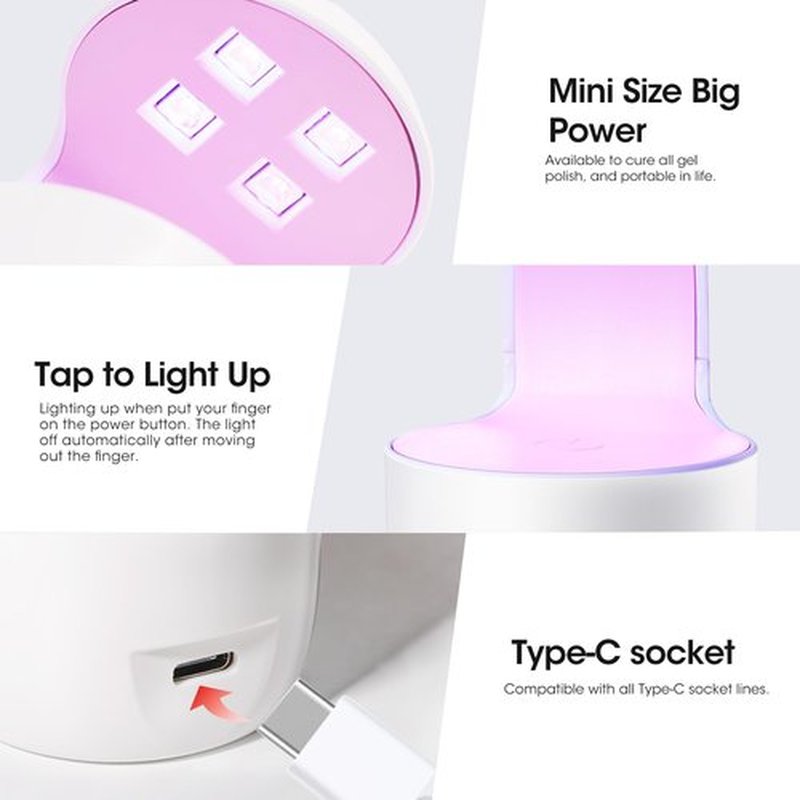 Gellen Solid Nail Glue Gel Kit - 8g Gel and 8w Mini UV Light LED Lamp for Cured Nails, Press on Glue for Acrylic Fake Tips, Salon Art DIY at Home
