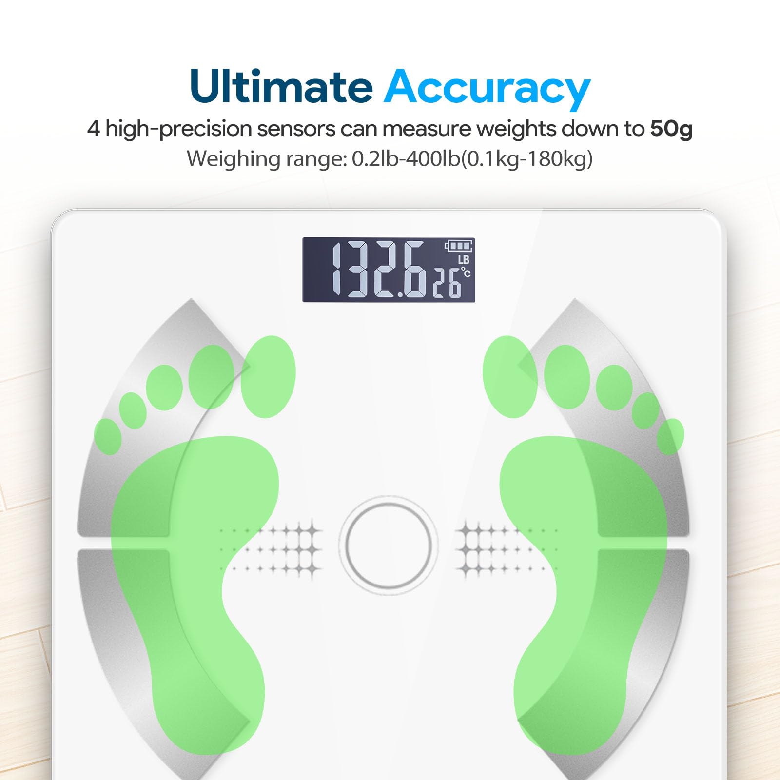 Smart Scale for Body Weight, Bathroom Digital Weighing Scale with BMI, Body Fat, Muscle Mass, Accurate Bluetooth Home User Health Equipment Sync Apps【White】