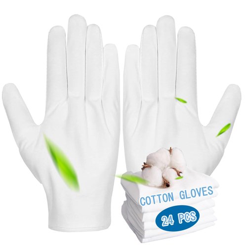 12 Pairs Moisturizing White Cotton Gloves for Dry Hands Eczema Gloves for Men and Women, Stretchable Reusable Cloth Gloves for Coin Jewelry Silver Inspection 12 Pairs (White, XL)
