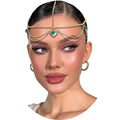VENOFEN Head Chain Gold Headpiece Imitation Emerald Beads Forehead Jewelry for Women Boho Style Multi-Layered Chain Head Jewelry Festival Hair Decoration Accessories