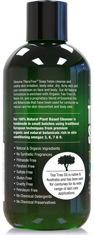 Oleavine TheraTree Tea Tree Oil Body Wash & Foot Wash - Mint - Natural Cleansing Shower Gel for Daily Skin & Body Care - Soothing & Refreshing Formula for Men & Women, 12 Fl Oz