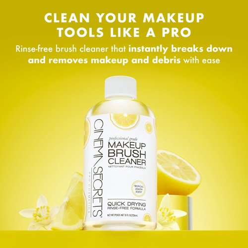 Cinema Secrets Makeup Brush Cleaner - Professional Quick-Drying Solution for Waterproof Makeup - Lemon Scent