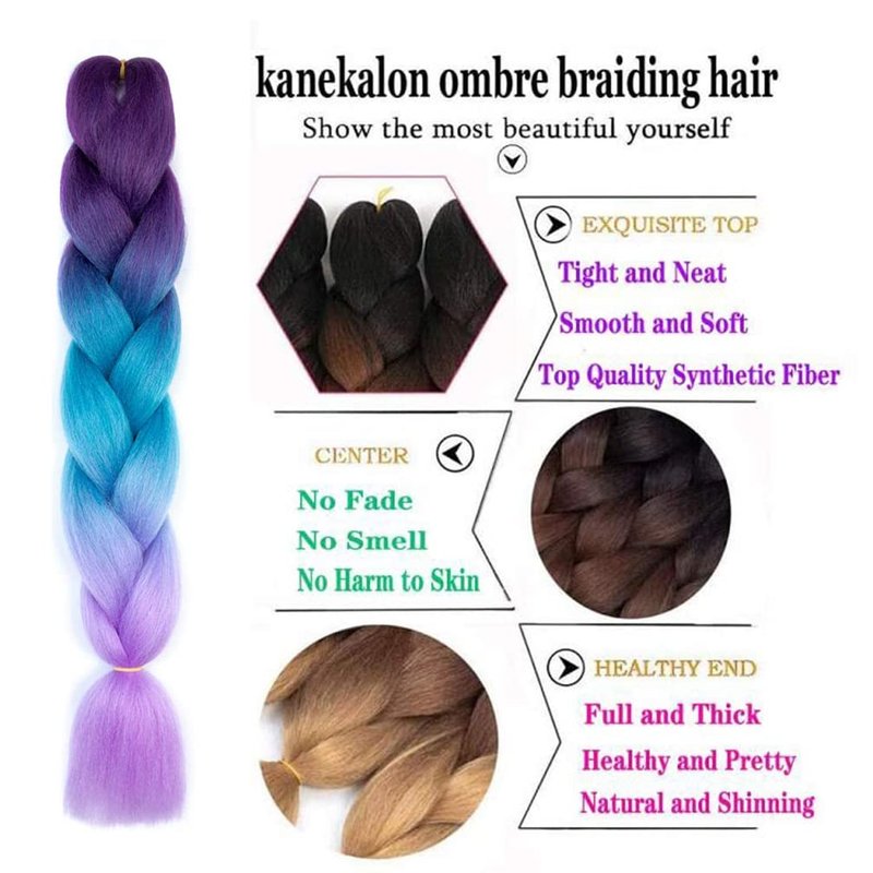 Xiaofeng Braiding Hair Extensions for Women 6 Packs 100g/Pack 24Inch High Temperature Ombre Jumbo Synthetic Braiding Hair for Twist Crochet Braids (24 Inch, mix6pcs-Alice)