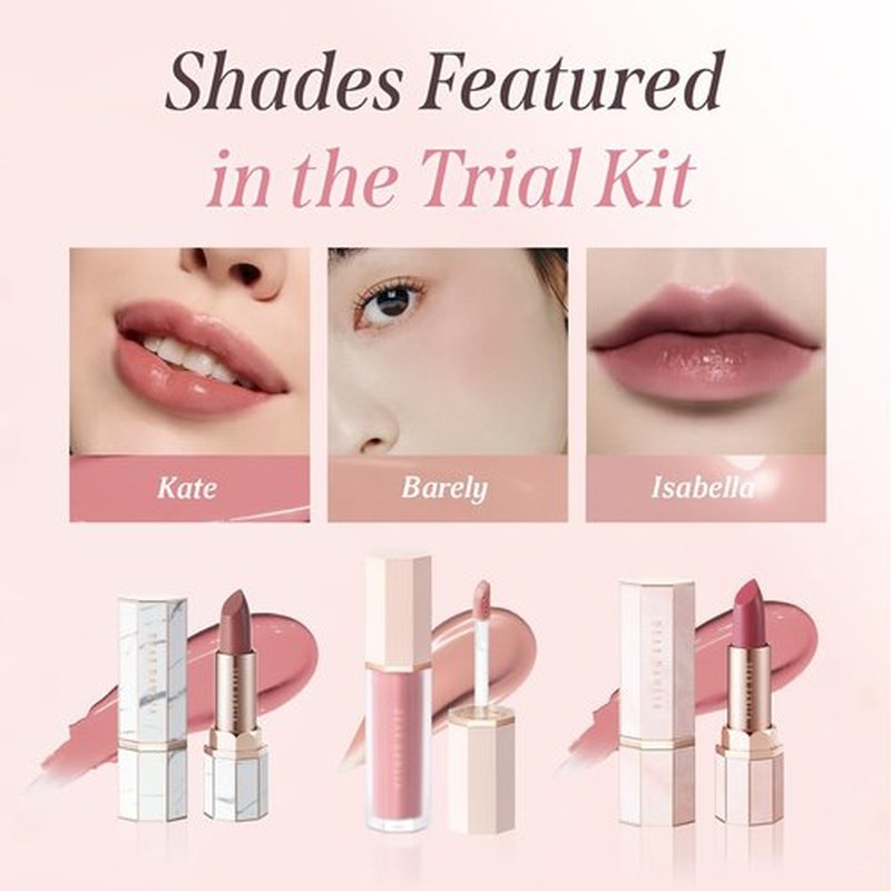 DEARDAHLIA Trial Kit - Luxury Gift Set & Travel Size Vegan Makeup Kit with Mini Petal Drop Liquid Blush & Mini Paradise Sensual Lip & Mini Paradise Sheer Dew Lipstick. Korean Makeup