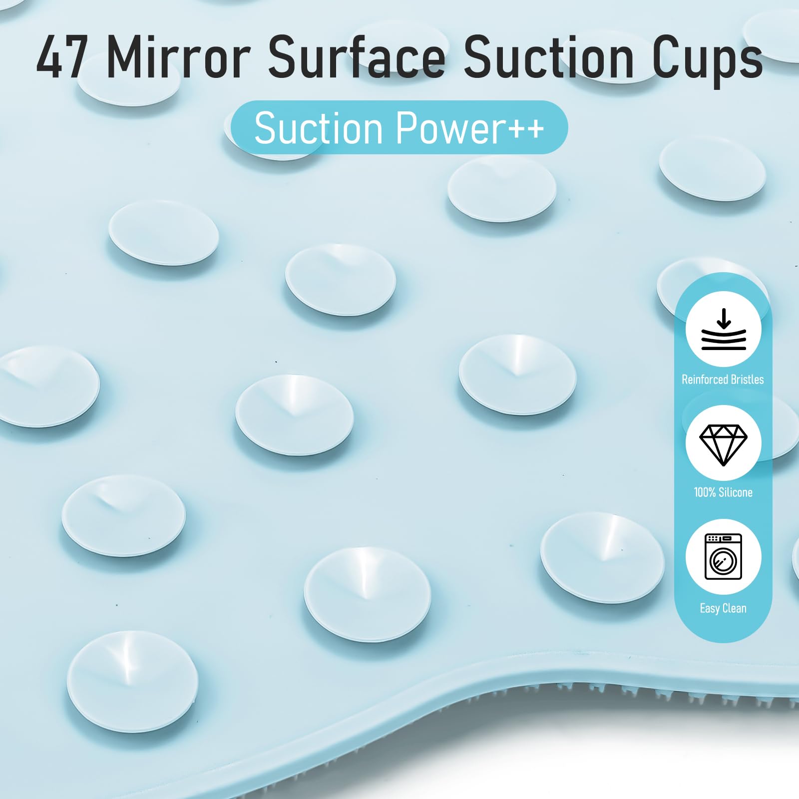Mabnuby XL Shower Foot Scrubber Mat, Silicone Feet Massage Scrubber in Shower Clean Foot Toes Pad without Bending Non-slip Suction Cups -Blood Circulation Exfoliate Achy Relief 17.4*13.4" Light Blue