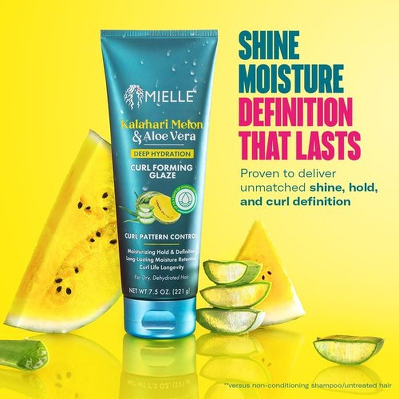 Mielle Organics Curl Forming Glaze - Kalahari Melon & Aloe Vera Deep Hydration Styling Gel for Dry, Curly and Textured Hair - Enhances Curl Definition with Long-Lasting Hold & Shine, 7.5 Ounce