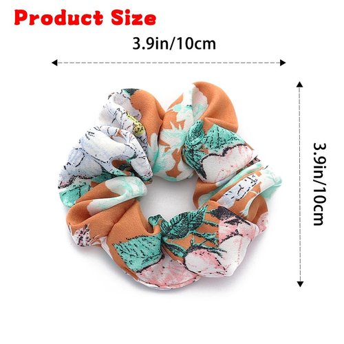Jewemia Women's Silk Satin Floral Printed Scrunchies - Elastic Hair Ties and Accessories Gift Set for Thick Curly Hair, 5 Colors