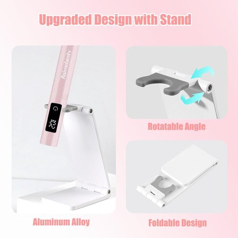 Asimebesty UV Light for Gel Nails, Mini UV Nail Lamp Hand held with Stand, Portable Small Nail Dryer Light for Gel Polish with 3 Timers, Rechargeable Cordless UV Light Nail for Fast Curing, Rose