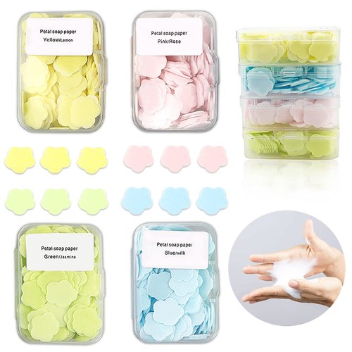 FERCAISH 400 Petal Soap Sheets, Portable and Dissolvable Soap Paper Sheets for Hand Washing and Cleaning, Perfect for Children and Adults on Outdoor Travel and Camping Hiking(4 Box Set)