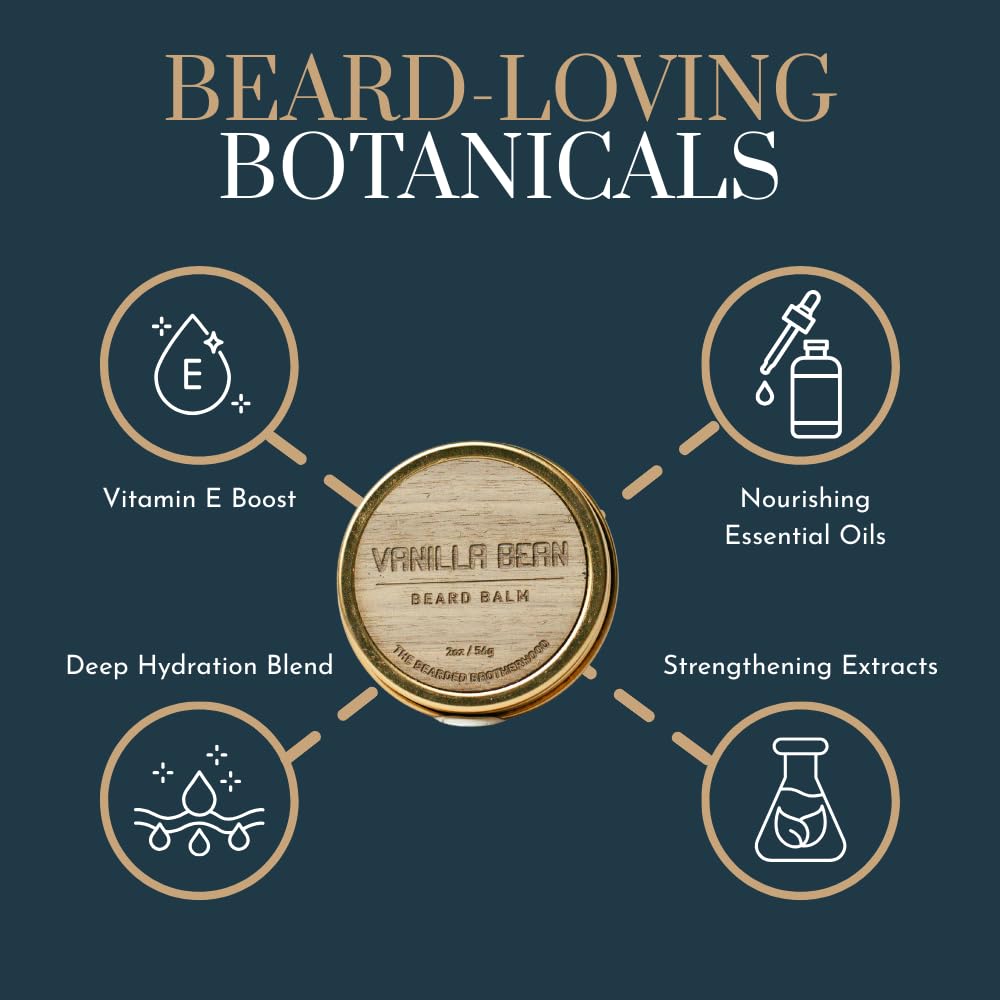 The Bearded Brotherhood TBB Vanilla Bean Beard Balm – Rugged & Refined Beard Care – Spiced Vanilla Scent with Premium Oils & Butters, 2 oz