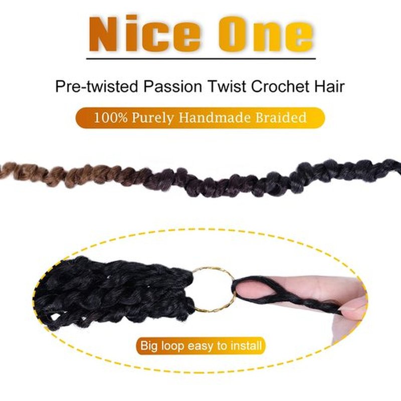 Pre-Twisted Passion Twist Hair, 8 Packs 112 Strands Pre Looped Passion Twist Braiding Hair for Women, Short Passion Twists Crochet Hair Synthetic Hair Extensions (T1B/33/30, 16 Inch (Pack of 8))