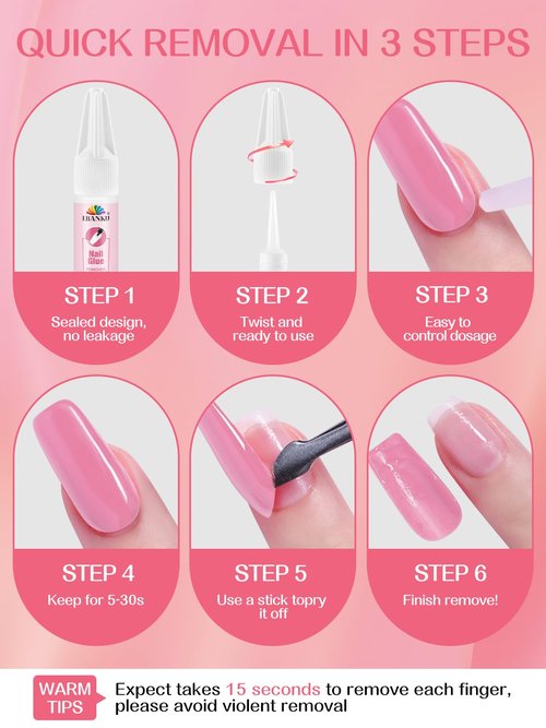 EBANKU Nail Glue Remover for Press On Nails, 10 x 15ML Gel Remover for Acrylic Tips Nail Glue Fast Acting Adhesive Gel Low Odor Liquid for Quick Removal