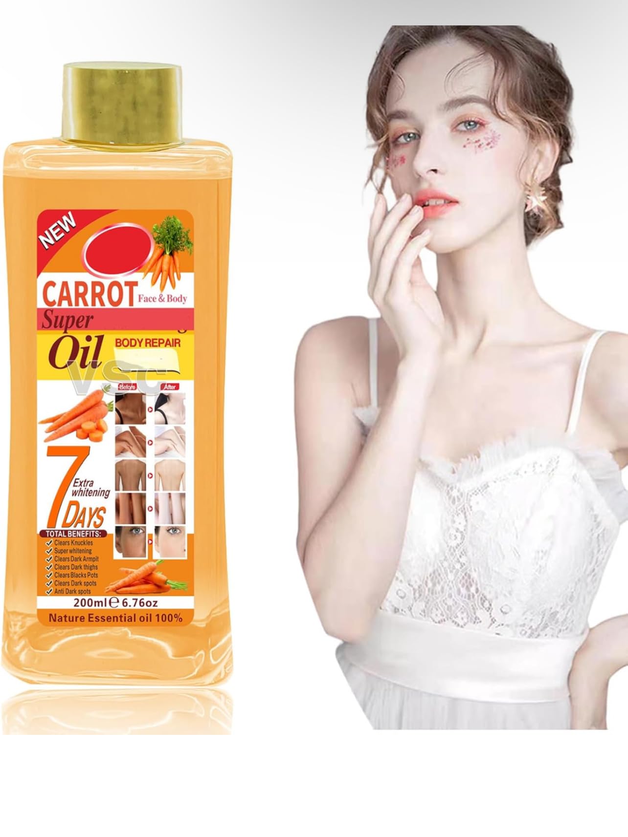 Soft 7 CARROT Oil, Natural Moisturizing Oil for Face and Body, All Skin Types 6.7oz /200ml