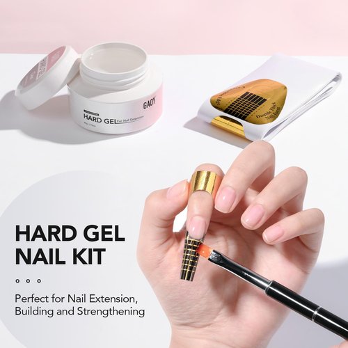 GAOY 60g Nail Extension Hard Gel, Clear Builder Gel, Long Lasting UV Nail Strengthener with Forms, Base Coat Top Coat Needed