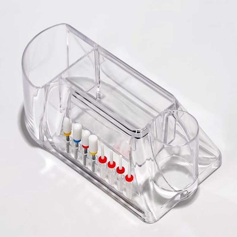 Saluaqui Nail Drill Bits Holder, Nail Drill Machine & Bits Manicure Tools Storage Box with 8 Holes, Transparent Professional Nail Drill Stand Holder Organizer, Nail Drill Tool Displayer Holder Case
