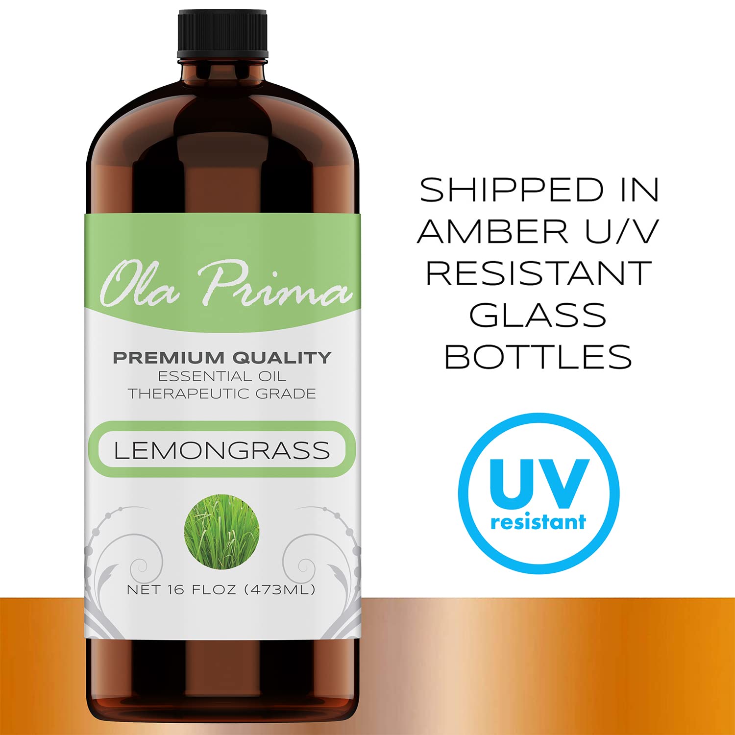 Ola Prima Lemongrass Essential Oil for Aromatherapy, Diffuser, Cleaning, Skin, Hair Health, Relaxation, Soap & Candle Making (16oz Bulk)