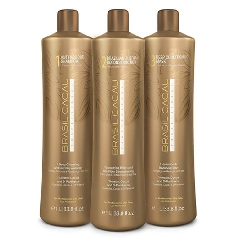 Brasil Cacau Keratin Thermal Treatment - 3 Step Hair Smoothing System for Frizz Control