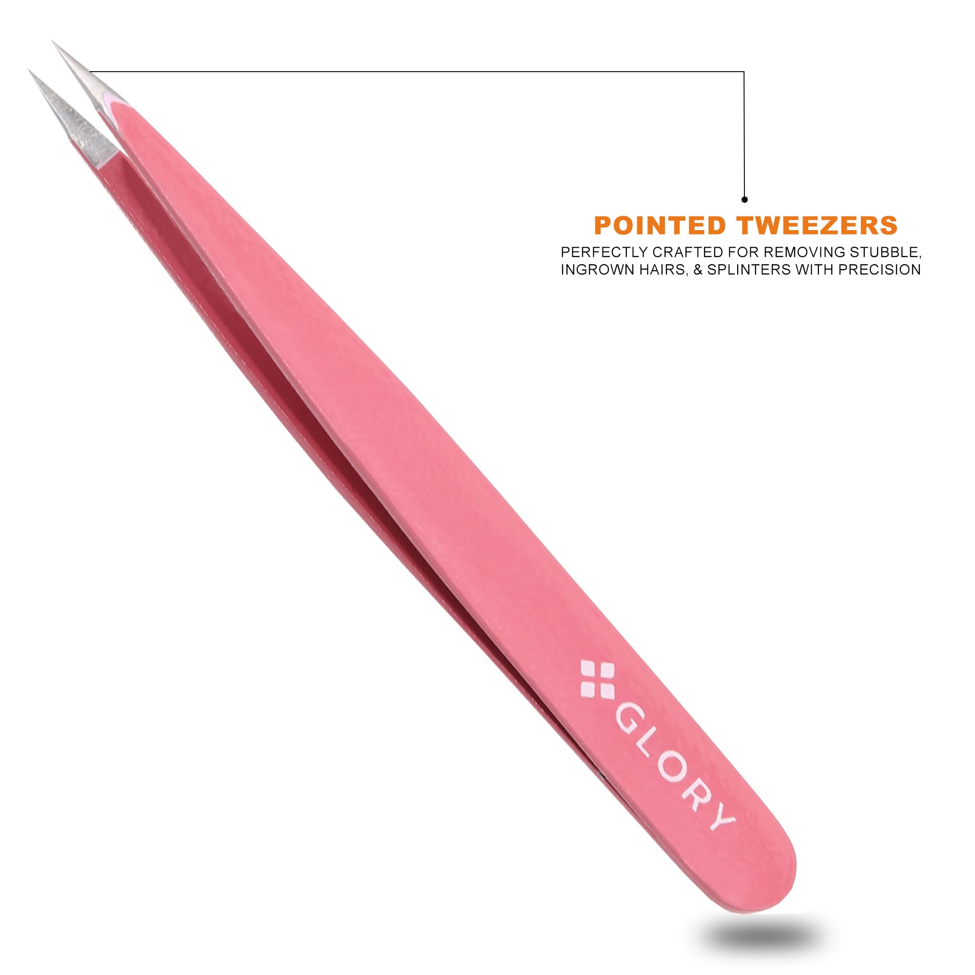 Glory Professional Precision Eyebrow Tweezers Series, Premium Stainless Steel Slanted & Pointed Hair Pluckers for Ingrown Hair, Splinters & Facial Grooming (Tweezers Set (Pink))