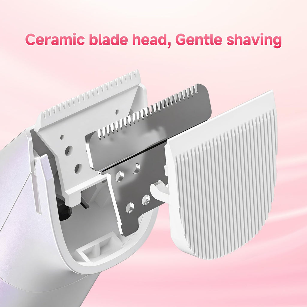 Bikini Trimmer for Women, 3 in 1 Painless Razors, Electric Shaver for Leg Pubic Armpit Facial Hair Shaving, Waterproof Groomer, Hygiene Ceramic Blade,Cordless and Rechargeable (White)
