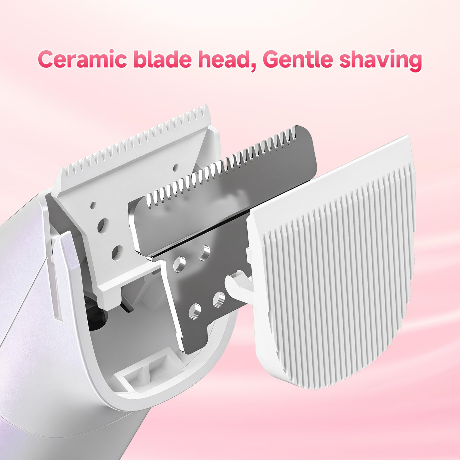 Bikini Trimmer for Women, 3 in 1 Painless Razors, Electric Shaver for Leg Pubic Armpit Facial Hair Shaving, Waterproof Groomer, Hygiene Ceramic Blade,Cordless and Rechargeable (White)