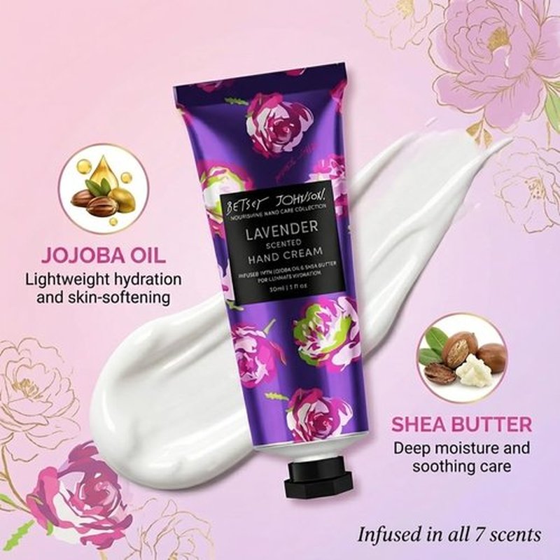 Betsey Johnson Hand Cream Gift Set – 7 Piece Travel Size Lotion Collection for Women, Mini Hand Cream for Dry Skin, Moisturizing Hand Lotion with Lavender, Rose, Vanilla & More – 30ml Each