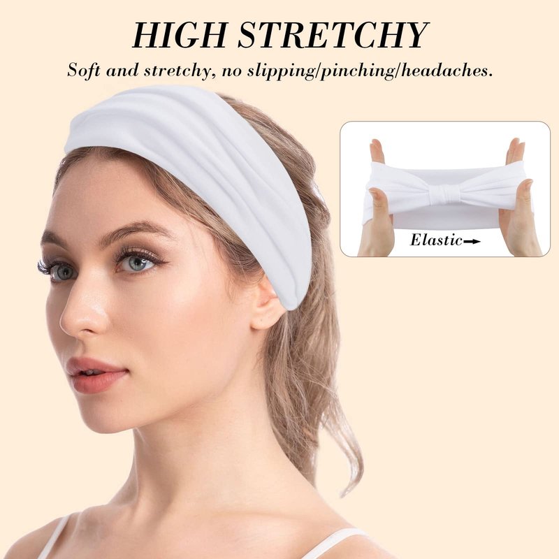 Wecoe 6 Pack White Headbands for Women Wide Elastic Knotted Headbands Fashion African Head Wraps For Wigs Sports Running Workout Yoga Hairbands Halloween Hair Accessories For Women