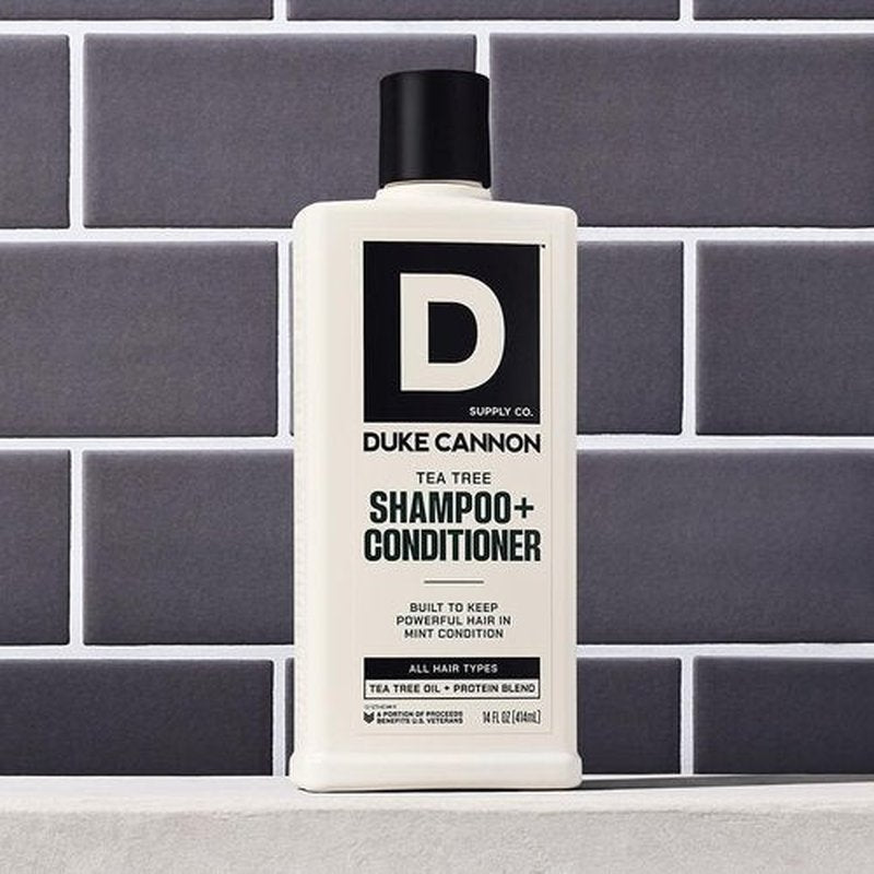 Duke Cannon Supply Co. 2-in-1 Hair Wash - Masculine Scent - Gentle Cleansing Hair Wash For Men - Stimulating Hair Shampoo & Conditioner - Strengthens Hair - Tea Tree - 2 Pack (14 oz)