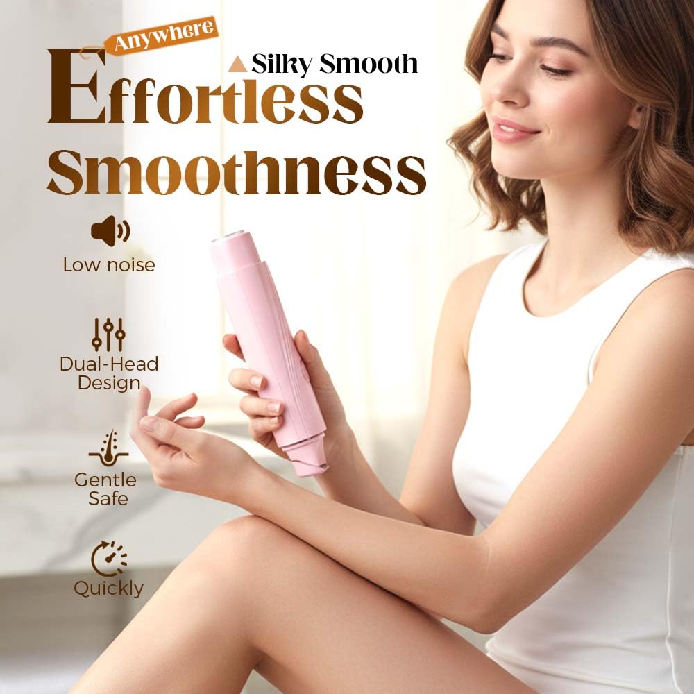 2-in-1 Electric Bikini Trimmer for Women, Waterproof Dual-Head Shaver & Epilator for Pubic, Underarm, Legs & Face, Rechargeable Painless Hair Removal (Pink)