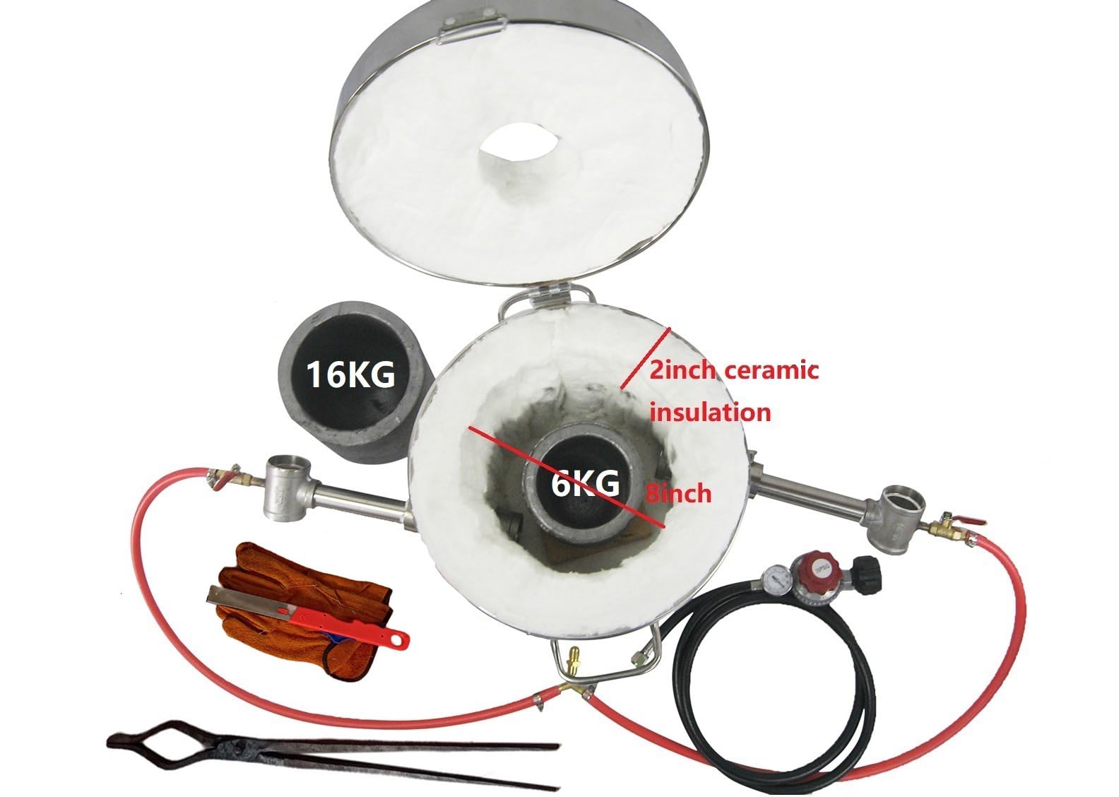 16KG(35LBs) Large Capacity Propane Furnace w/Tongs & Crucible for Gold Silver Jewelry Making Foundry Furnace Kiln Metal Smelter Scrap Metal Recycle