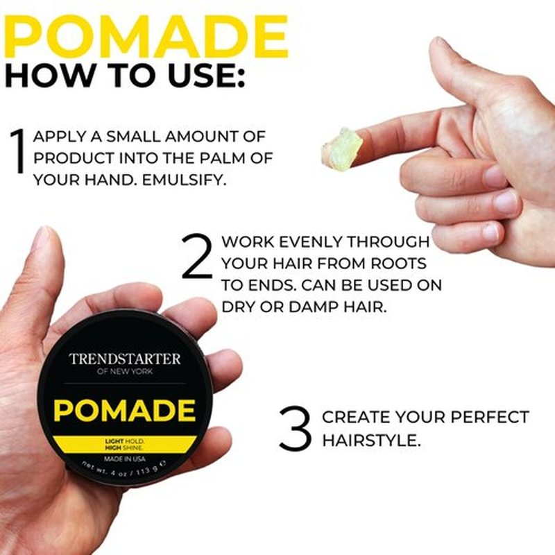 TRENDSTARTER Classic Pomade - Light Hold & High Shine | 4oz Water-Based Formula for All-Day Smooth Finish
