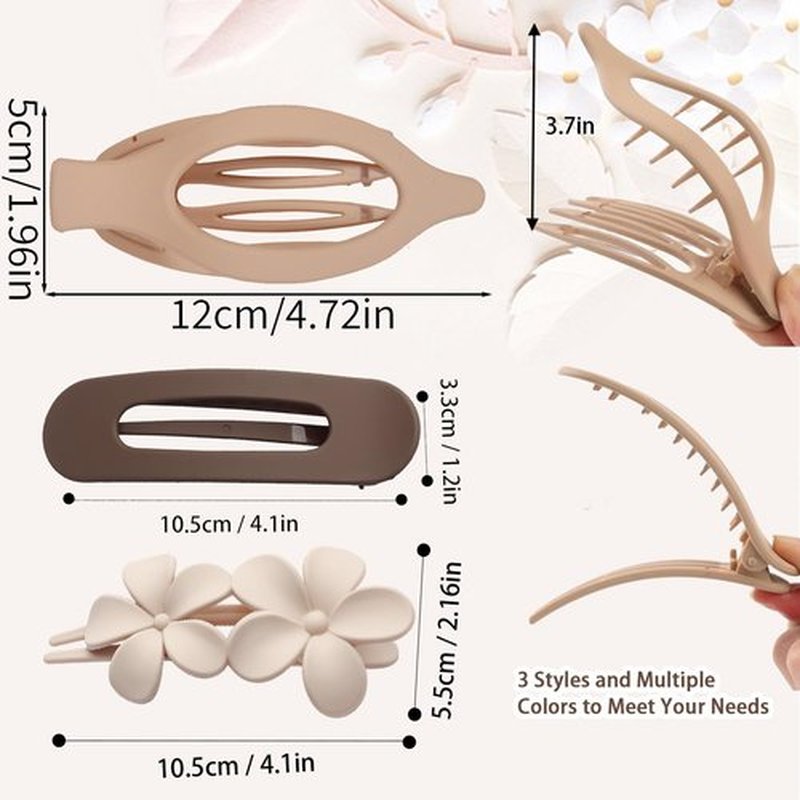 12 Pieces Flat Hair Clips, Flymind Flat Claw Clip for Women Girls, 3 Styles Matte Non-Slip Flower Claw Clips for Thin Thick Hair Wedding Party Accessories(Neutral)