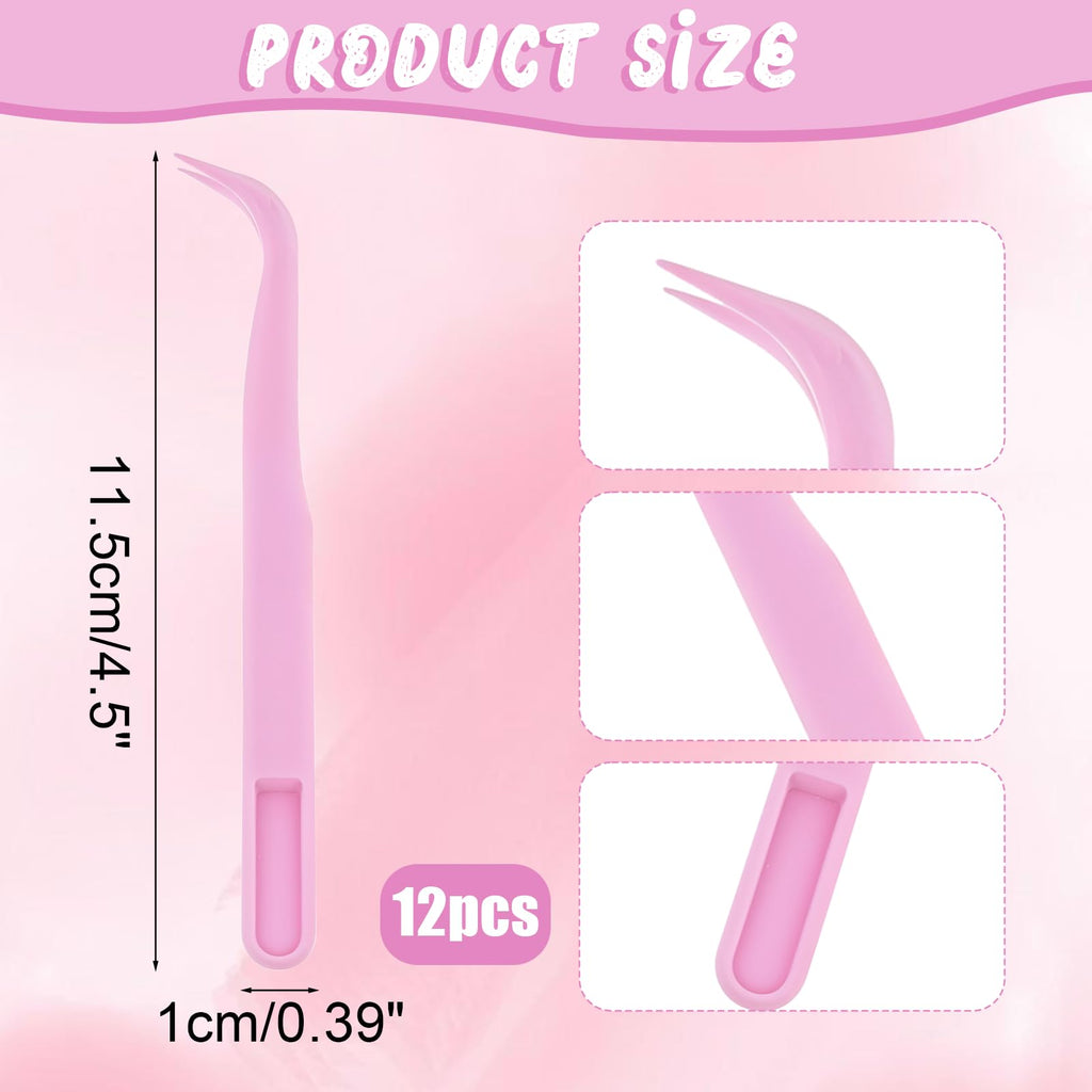 InnoHHustle 12 Pack Plastic Tweezers for Crafts 4.5 in Long Bent Tweezers Bulk Picking and Placing Crafts Beads Tweezers for Crafting DIY Bead Jewelry Making