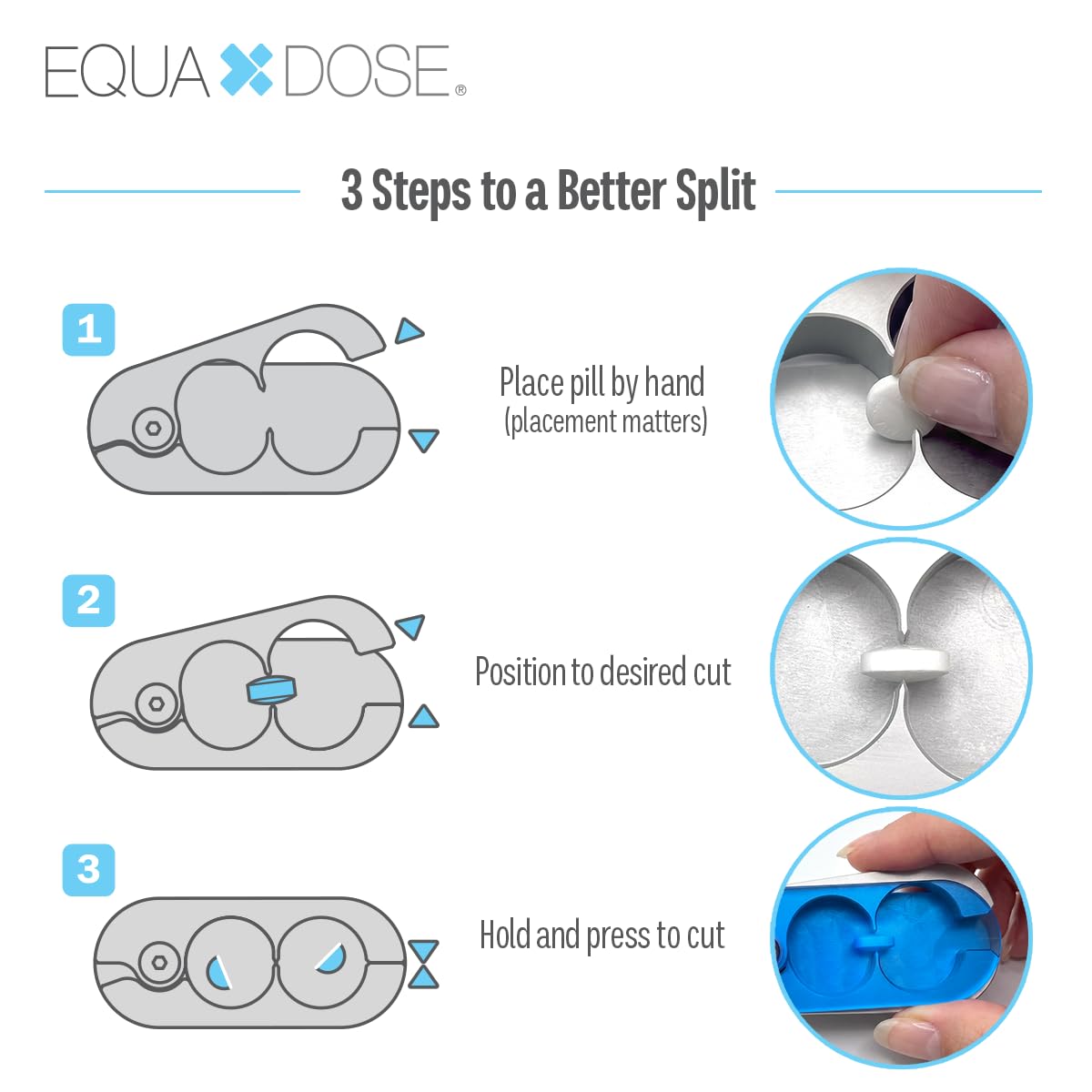 EQUADOSE Pill Splitter with Premium and Durable Aluminum Blades, Safely and Cleanly Cuts Small and Large Tablets, Vitamins, and Pills, Easy Tablet Divider for Accurate Medication Dosing