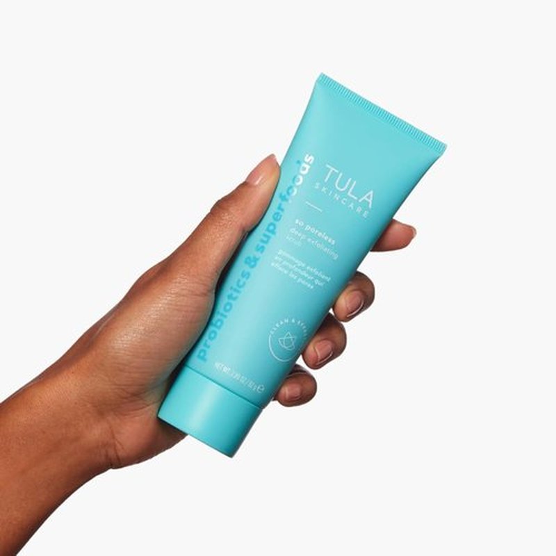 TULA Skin Care So Poreless Exfoliating Blackhead Scrub - Gentle Exfoliation with Prebiotic Extracts & Volcanic Sand, 2.89 oz.