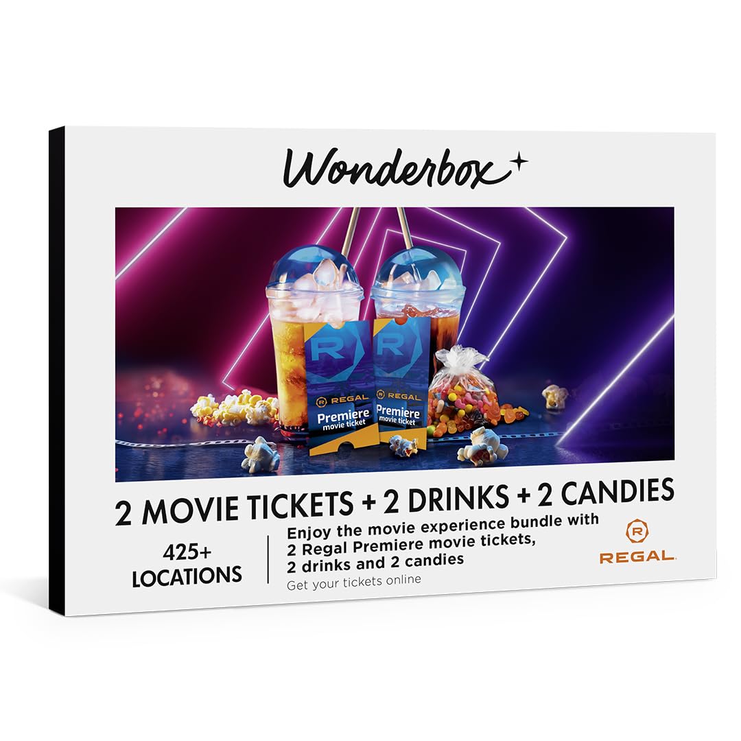 WONDERBOX - Regal Movie Gift Box – 2 Tickets, 2 Drinks & 2 Candies – Movie Night Experience for 2 – Valid at 425 Regal Locations in the US