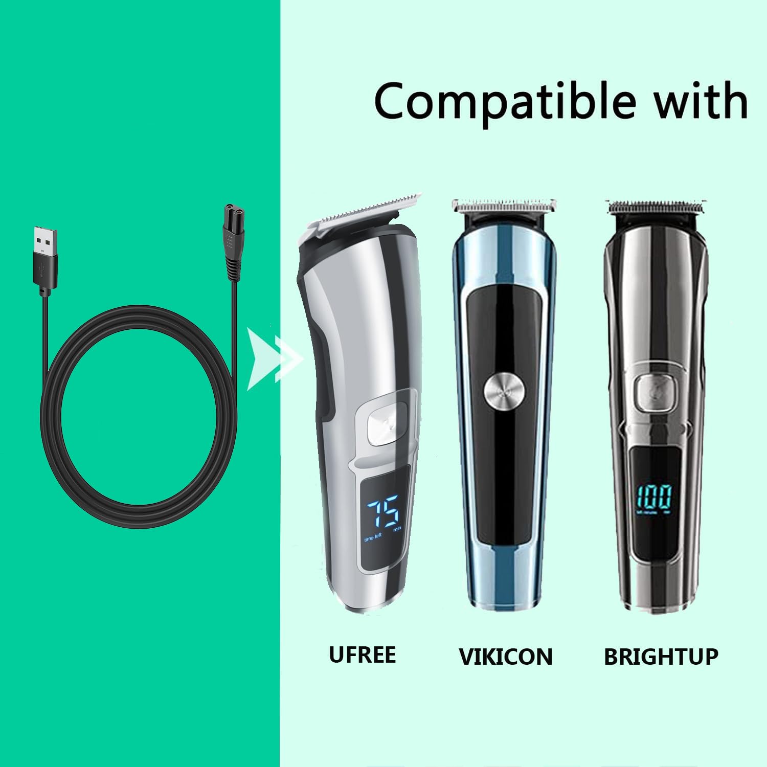 Proate 5V Charger Cable for Ufree/Brightup/VIKICON Beard Trimmer Electric Hair Trimmer U-1176 Hair Cutting Kits Body Shaver Hair Clippers Razor 3.3ft