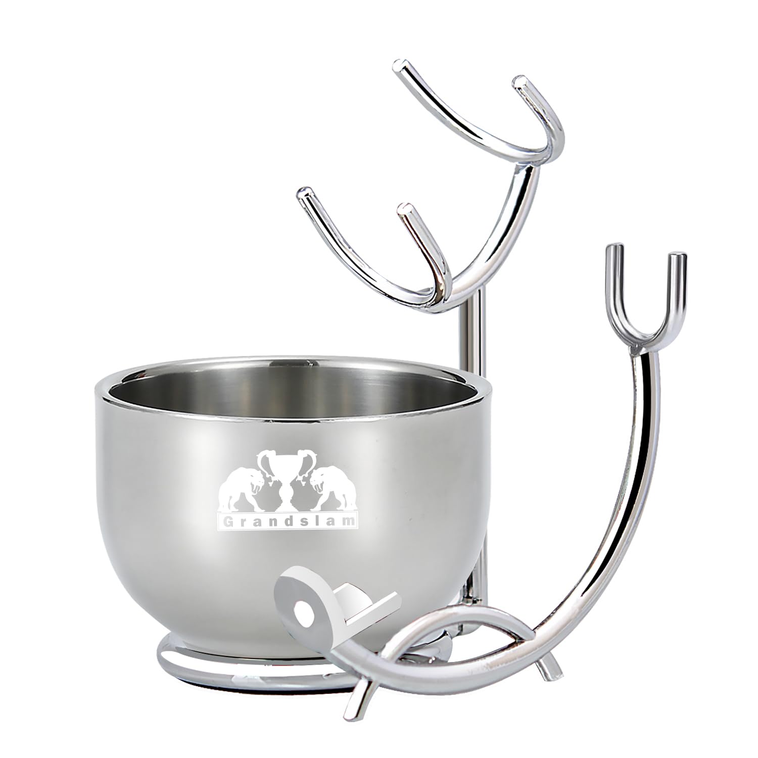 Grandslam Deluxe Shaving Kit for Men, 3 in 1 Shaving Set Includes Shaving Brush, Stainless Steel Shaving Bowl and Razor & Brush Holder, Silver Set