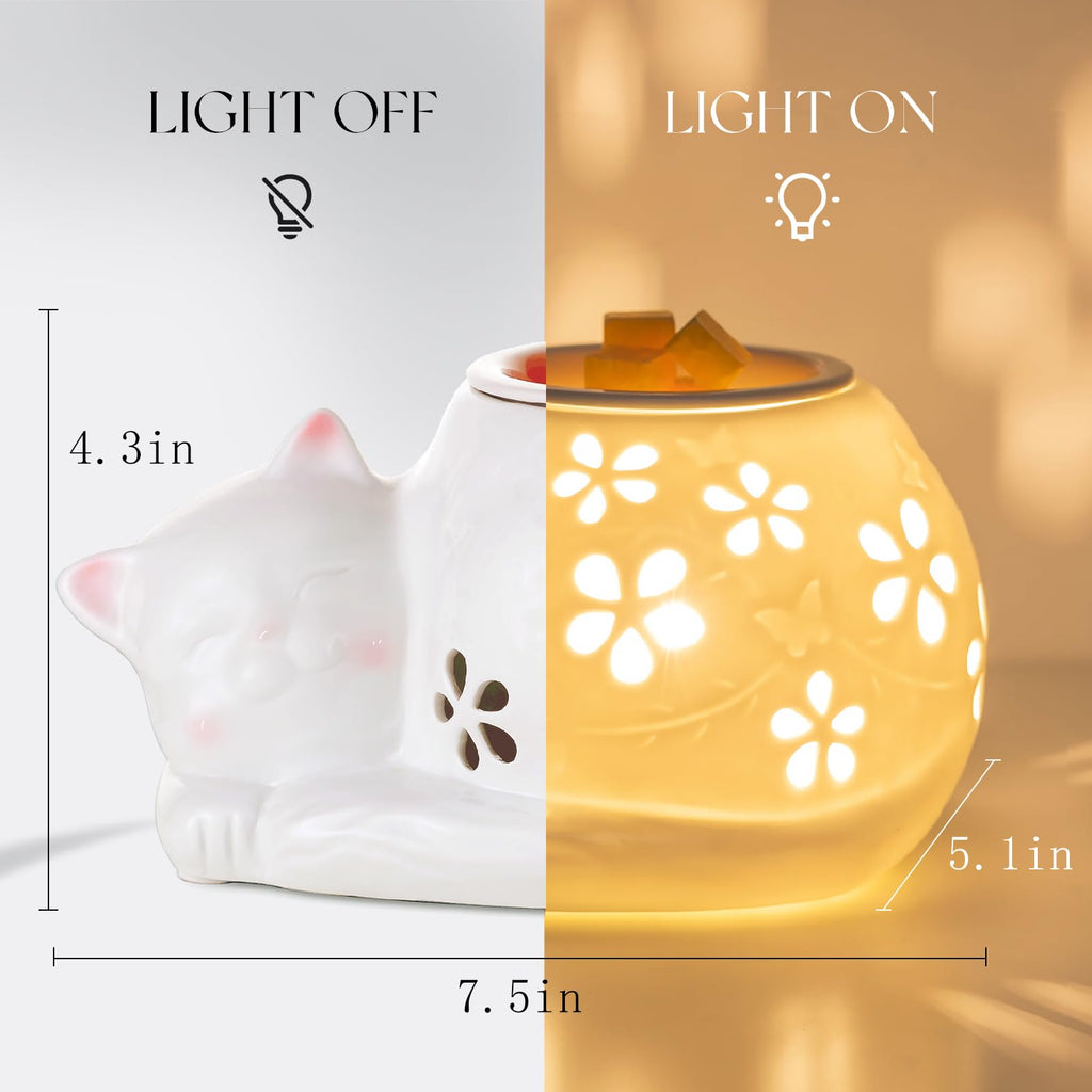 Candeldo Cat Wax Melt Warmer: Wax Melter for Scented Wax Cute Electric Wax Burner with 2 Replacement Light Bulbs Fragrance Candle Warmer Home Decor Birthday Gift for Women