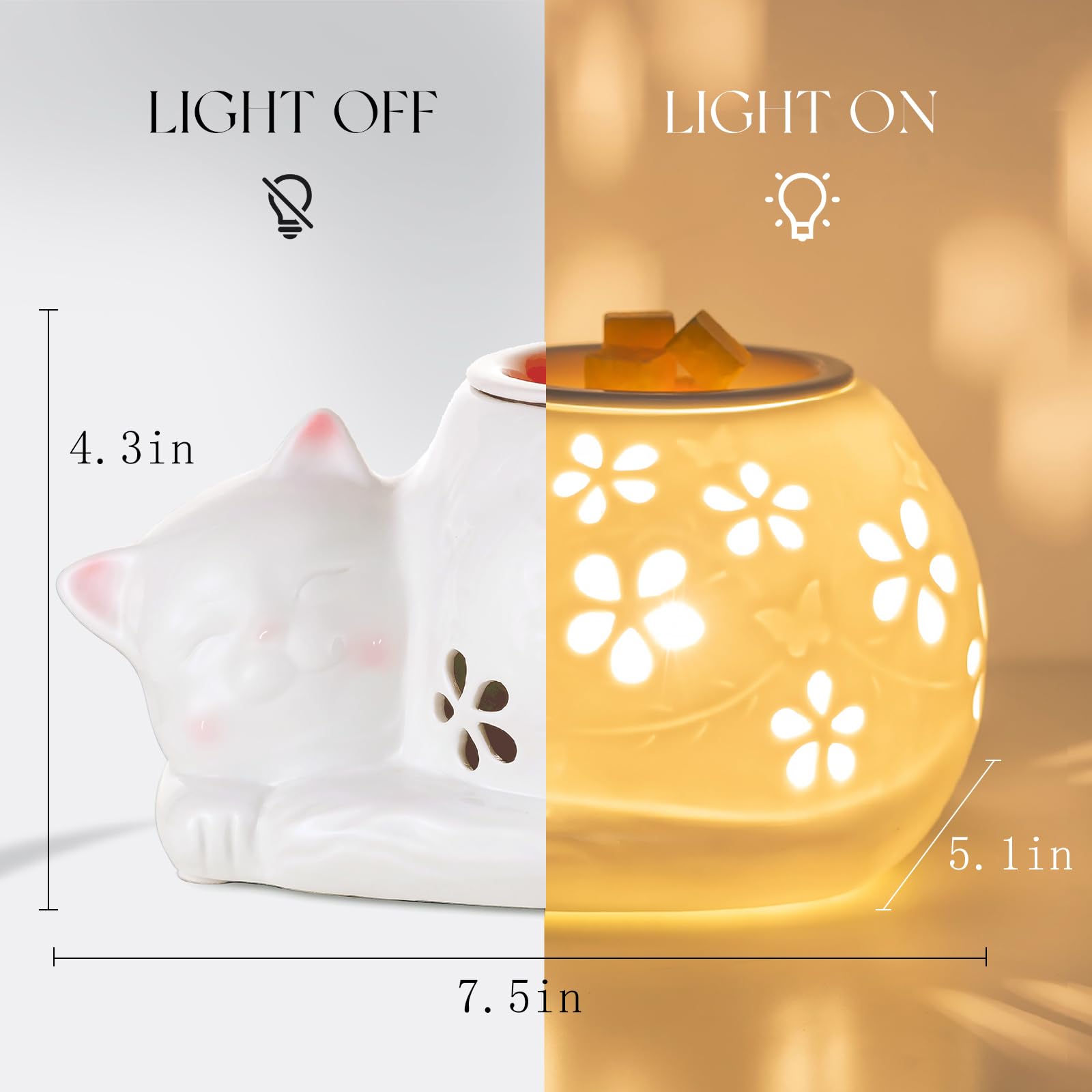 Candeldo Cat Wax Melt Warmer: Wax Melter for Scented Wax Cute Electric Wax Burner with 2 Replacement Light Bulbs Fragrance Candle Warmer Home Decor Birthday Gift for Women