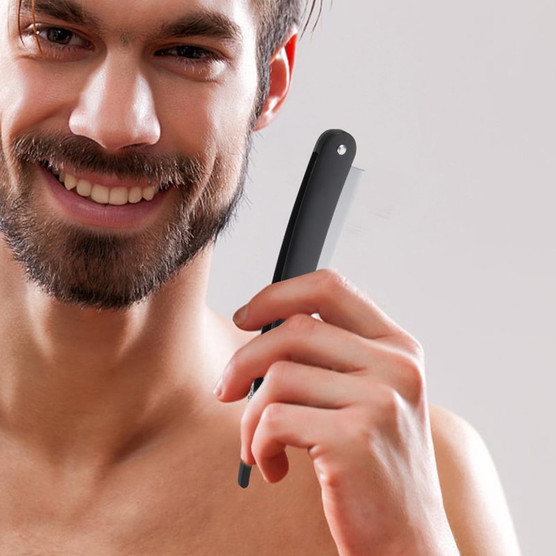 Uonlytech Manual Straight Edge Razor - Portable Black Barber Blade for Precise Shaving & Beard Styling