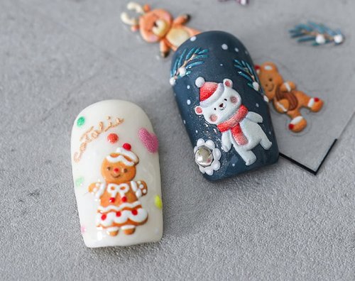Christmas Nail Art Stickers, 5D Stereoscopic Embossed Nail Stickers Winter Snowman Nail Design Stick Elk Pattern Xmas Christmas Bell Tree for Christmas Nail Decoration(4 Sheets)