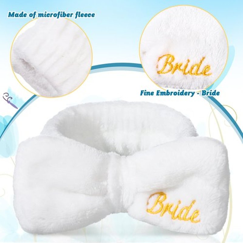 24 Pcs Bachelorette Party Favors Include 12 Bride Bridesmaid Spa Headband 12 Bridesmaid Gifts Scrunchies for Women Sleepover Spa Bachelorette Party Accessories Supplies(White,Blue)