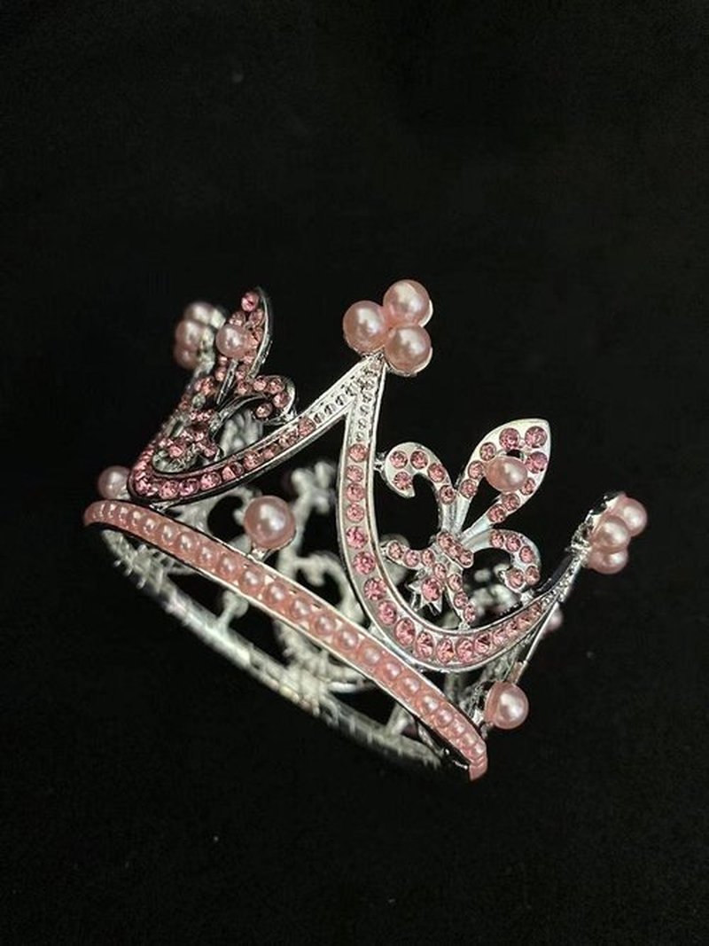 Round Mini Rhinestone Pearl Crown Princess Pink Crown Party HatPhoto Prop