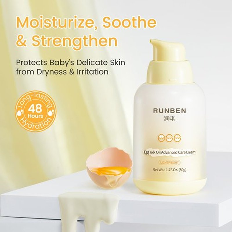 RUNBEN Baby Face Cream - 48H Deep Moisturizing with Egg Yolk Oil | Gentle, Non-Greasy Lotion for Dry & Sensitive Skin, 1.76 oz