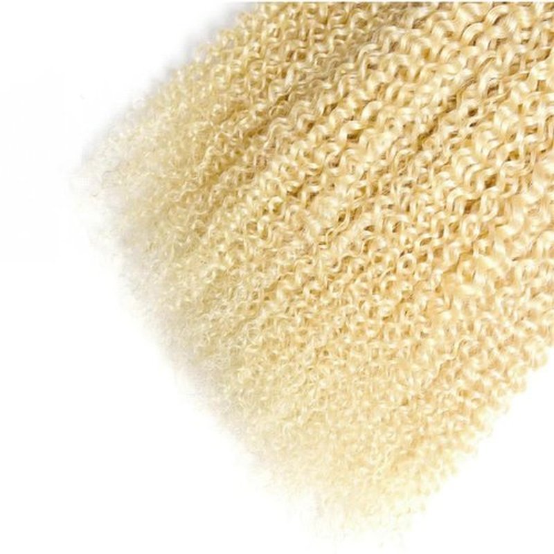 LOIUMGUU Blonde Kinky Curly Human Hair Bundles 613 Kinky Curly Bundles Unprocessed Brazilian Virgin Remy Sew-In Hair Weave 12 14 16 Inch Real Blonde Kinky Curly Hair Weave Soft & Silky Full &Thick