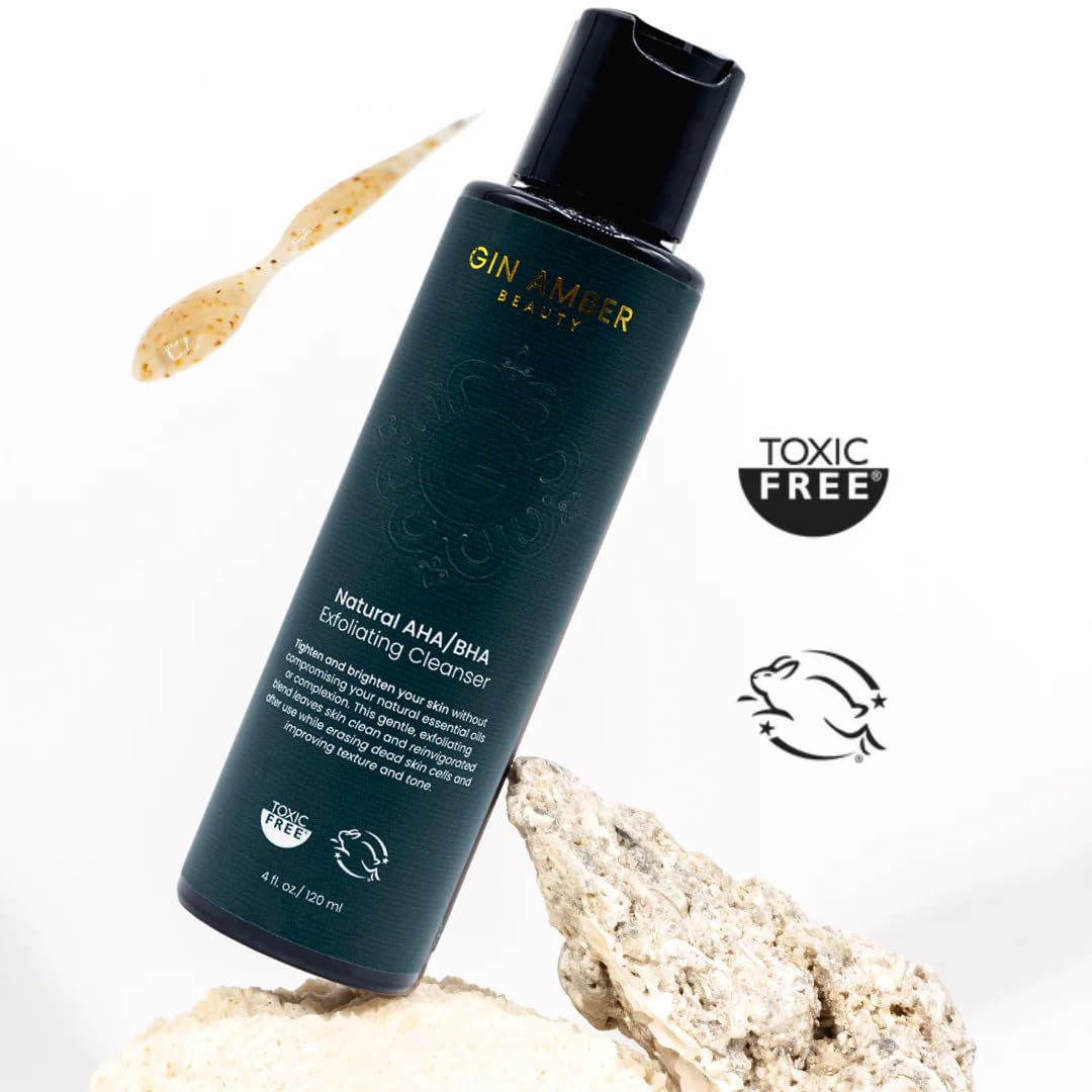Gin Amber Beauty - Natural AHA/BHA Exfoliating Cleanser | Brightening, Even Texture | For All Skin Types (4 fl oz - 120 ml)