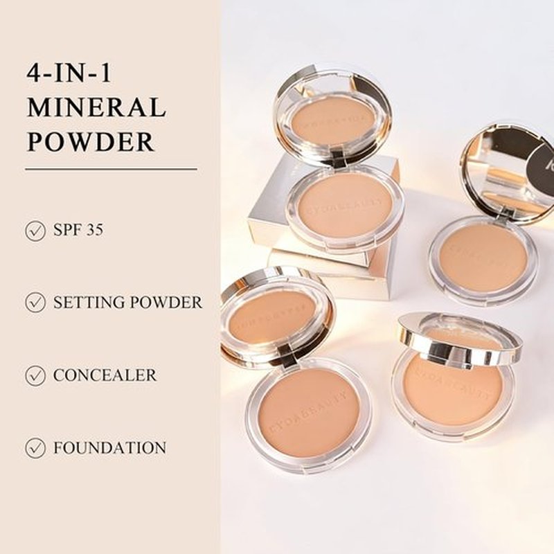 Skiennix 4-in-1 Mineral Pressed Powder - SPF 35 Foundation with Concealer & Matte Finish | Light to Medium Coverage, 01 Light