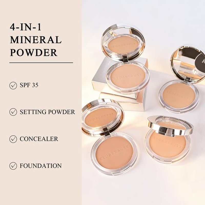 Freeorr 4-in-1 Mineral Pressed Powder, SPF 35 Powder Foundation with Concealer and Finishing, Matte Weightless Buildable Foundation, Light to Medium Coverage, 06 Natural Beige