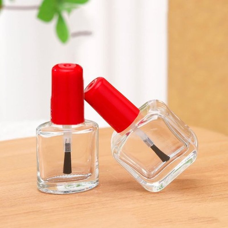 SUKPSY 4 Pcs Empty Nail Polish Bottles with Brush Cap, Reusable SquareTransparent Glass Bottles Vials Containers with Funnel for DIY Nail Art Sample(10ml)